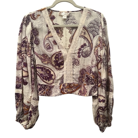 NWT Band of the Free Paisley Crop Fairy Top Lace Romantic Boho Festival Sz S - Picture 1 of 9